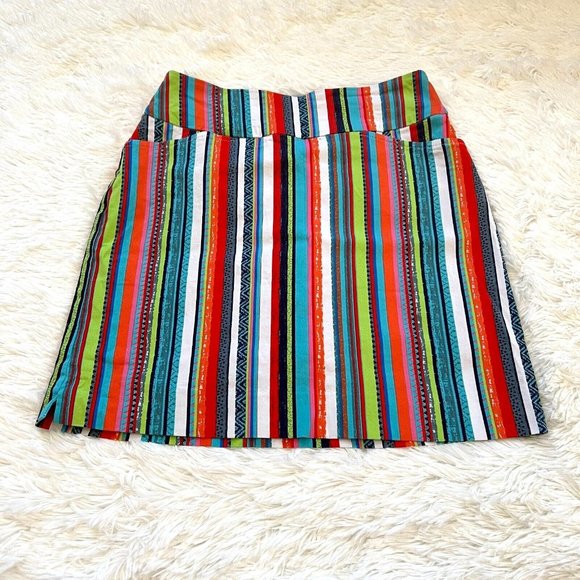 THree Dots Skort Womens Size 4 Multicolor Swing Y2K Stripe Pull On Skirt 13148 - Picture 1 of 11